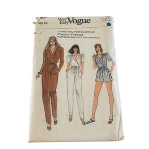 Vogue Sewing Pattern 8216 Misses Jumpsuit Romper Size 12 Multi-Style 80s Vintage